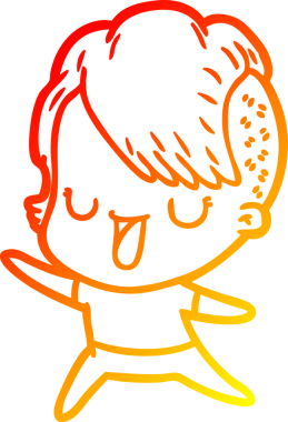 Hipster saç kesimi bir insan tarafından çizilmiş güzel bir çizgi film kızı çizimi.