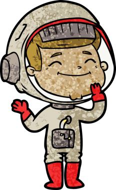 Bir insan tarafından çizilmiş mutlu astronot çizgi filmi.