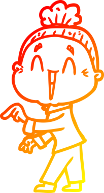 Bir insan tarafından çizilmiş mutlu, yaşlı bir kadının sıcak çizgi çizimi.