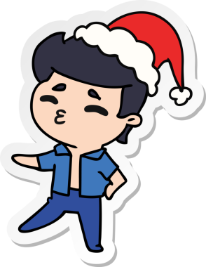 Bir insan tarafından çizilmiş Kawai çocuğunun el çizimi Noel çıkartması.