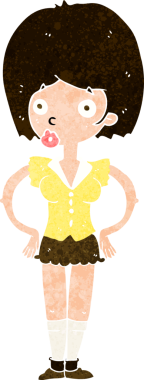 Bir insan tarafından çizilmiş kalçaları olan çizgi film kadını.