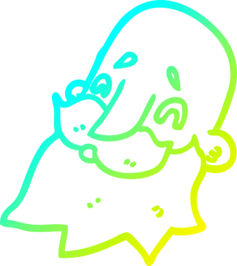 Bir insan tarafından çizilmiş sakallı bir çizgi film karakteri.