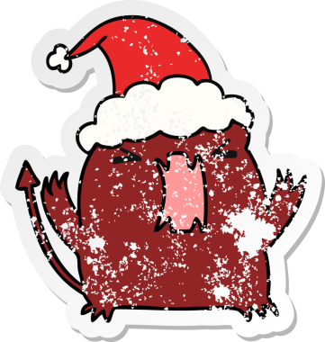 Bir insan tarafından çizilmiş kawaii şeytanının kederli Noel çıkartması.