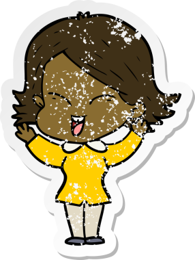 Bir insan tarafından çizilmiş mutlu bir çizgi film kızının sıkıntılı çıkartması.