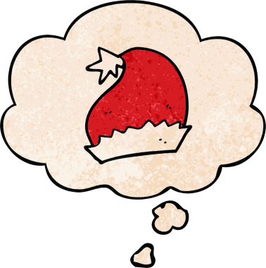 Düşünce baloncuklu çizgi film Noel Baba şapkası bir insan tarafından çizilmiş.