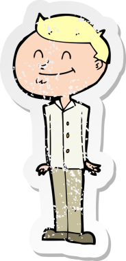 Bir insan tarafından çizilmiş gülümseyen bir karikatür çıkartması.