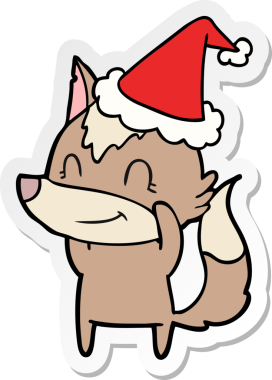 Bir insan tarafından çizilmiş Noel Baba şapkası takan bir kurt resmi.