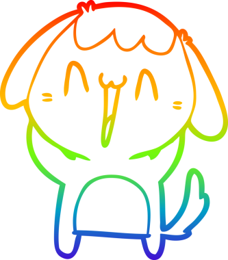 Gökkuşağı gradyan çizimi. Bir insan tarafından çizilmiş şirin bir köpek çizimi.