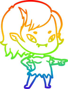 Gökkuşağı gradyan çizgi çizimi. Bir insan tarafından çizilmiş, arkadaş canlısı vampir bir kız.