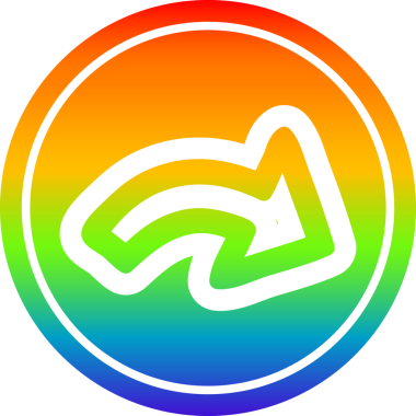 Bir insan tarafından çizilmiş gökkuşağı gradyanı olan ok yönünde dairesel simge