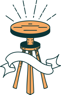 Bir insan tarafından çizilmiş dövmeli tahta tabure.