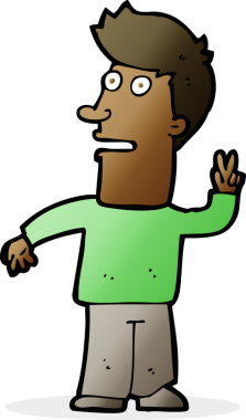 Çizgi filmci bir insan tarafından çizilmiş barış işareti yapıyor.