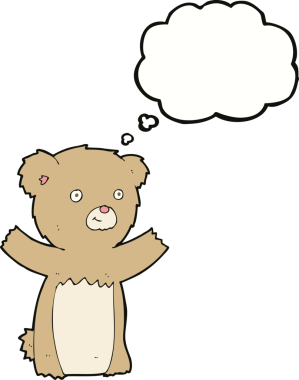 Bir insan tarafından çizilmiş düşünce balonlu oyuncak ayı.