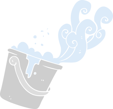 Bir insan tarafından çizilen temizlik kovasının düz renk çizimi