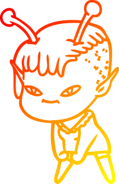 Bir insan tarafından çizilmiş sevimli bir uzaylı kız çizgi çizimi.