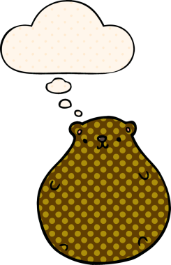 Çizgi roman tarzında bir insan tarafından çizilmiş düşünce kabarcığı olan çizgi film ayısı.