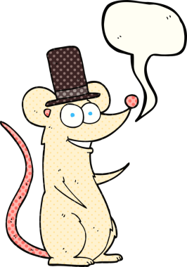 El yazısıyla çizilmiş çizgi roman konuşma balonu çizgi film faresi silindir şapkalı bir insan tarafından çizildi