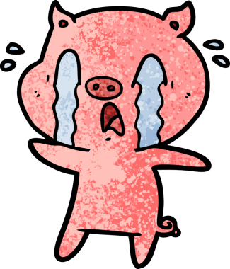 Bir insan tarafından çizilmiş ağlayan domuz çizgi filmi.