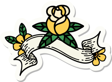 Bir insan tarafından çizilmiş tek bir gül sancağıyla dövme stili çıkartması.