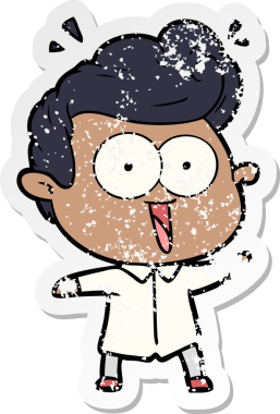 Bir insan tarafından çizilmiş heyecanlı bir karikatür çıkartması.