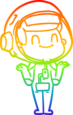 Gökkuşağı gradyan çizgisi çizimi mutlu bir astronot insan tarafından çizilmiş.