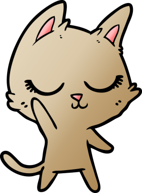 Bir insan tarafından çizilmiş sakin çizgi film kedisi.