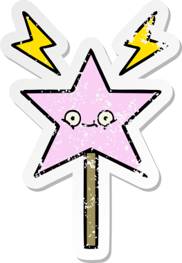 Bir insan tarafından çizilmiş sevimli bir çizgi film sihirli değneğinin sıkıntılı çıkartması.