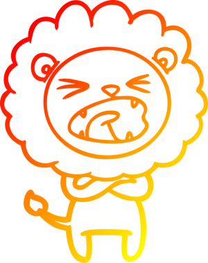 Bir insan tarafından çizilmiş kızgın bir aslanın sıcak çizgi çizimi.