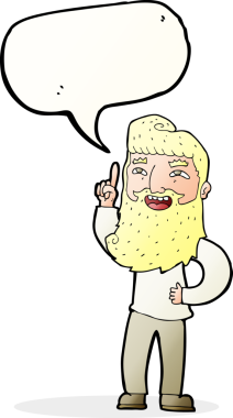 Bir insan tarafından çizilmiş konuşma balonlu mutlu sakallı adam.