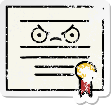 Bir insan tarafından çizilmiş şirin bir karikatür mezuniyet diplomasının sıkıntılı çıkartması.