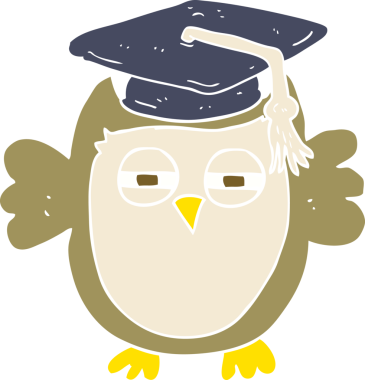 Bir insan tarafından çizilmiş akıllı baykuşun düz renk çizimi