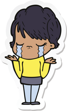 Bir insan tarafından çizilmiş, ağlayan bir karikatür kadının çıkartması.