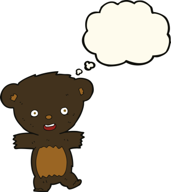 Bir insan tarafından çizilmiş düşünce baloncuklu oyuncak ayı yavrusu.