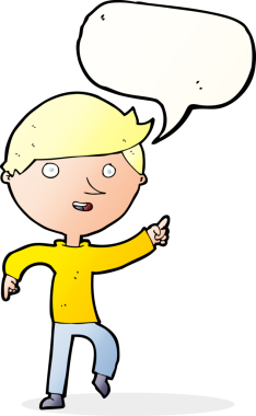 Bir insan tarafından çizilmiş bir konuşma balonuyla mutlu bir çizgi film.