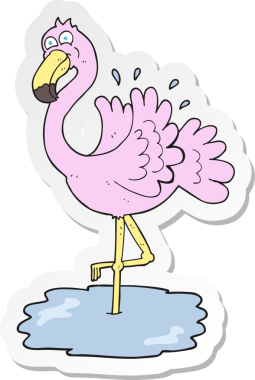 Bir insan tarafından çizilmiş flamingo karikatür çıkartması.