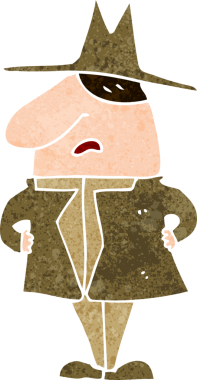 Bir insan tarafından çizilmiş paltolu ve şapkalı bir adam.