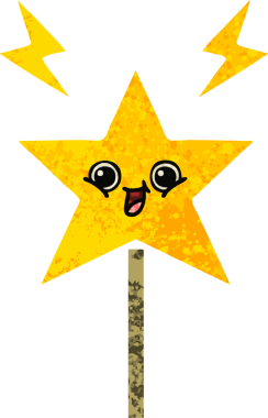 Bir insan tarafından çizilmiş sihirli bir değneğin retro çizim tarzı karikatürü.