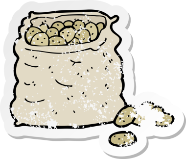 Bir insan tarafından çizilmiş patates çuvalının gerilemiş retro yapıştırması.