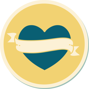 Bir insan tarafından çizilmiş geleneksel bir kalp ve bayrak stili dövme çıkartması.