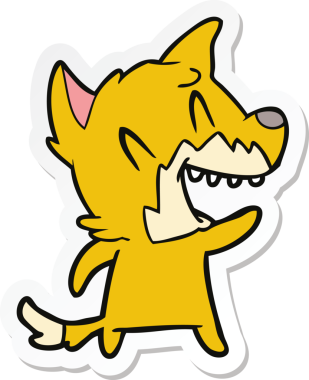 Bir insan tarafından çizilmiş gülen tilki çizgi filminin çıkartması.