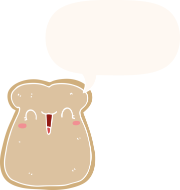 Bir insan tarafından çizilmiş konuşma baloncuklu tatlı bir tost dilimi.