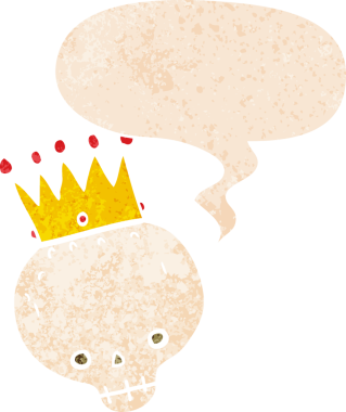 Bir insan tarafından çizilmiş, grunge 'de konuşma baloncuğu olan karikatür kafatası.