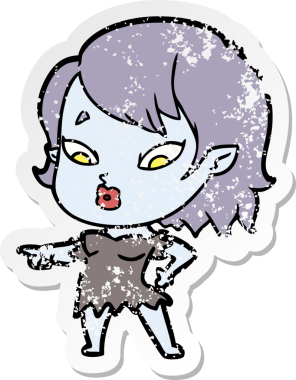 Bir insan tarafından çizilmiş şirin bir vampir kızın sıkıntılı çıkartması.