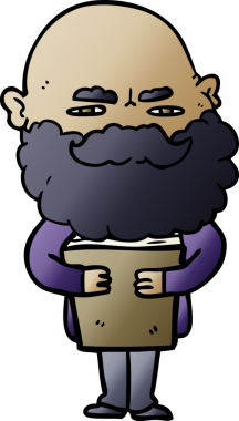 Bir insan tarafından çizilmiş sakallı bir çizgi film adamı.