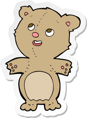 Bir insan tarafından çizilmiş mutlu küçük oyuncak ayının çıkartması.