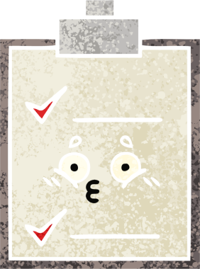 Bir insan tarafından çizilmiş bir kontrol listesinin retro illüstrasyon tarzı karikatürü