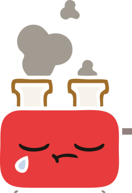 Bir insan tarafından çizilmiş bir tost makinesinin düz renkli retro karikatürü