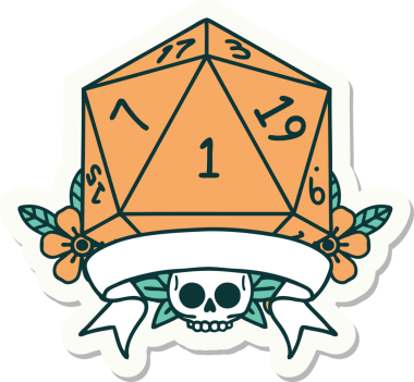 Bir insan tarafından çizilmiş doğal bir d20 zar etiketi.