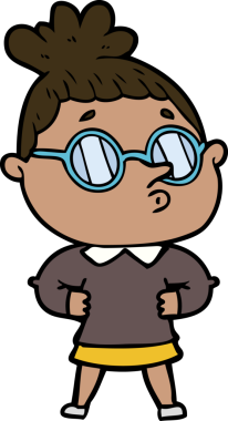 Bir insan tarafından çizilmiş gözlüklü bir karikatür kadın.