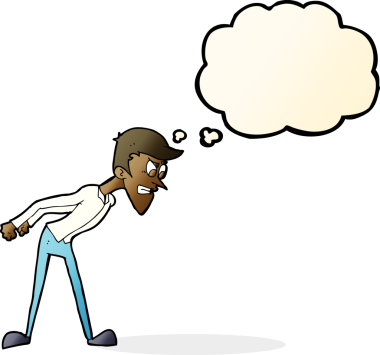 Bir insan tarafından çizilmiş düşünce baloncuğu olan kızgın bir adam.